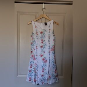 Floral Sleeveless Dress - White with Red and Blue Accents